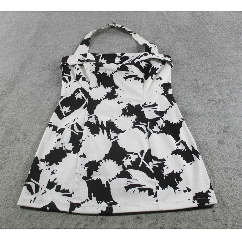 Alyn Paige Dress Womens 15/16 Black White Floral Halter Made USA Cotton Sundress